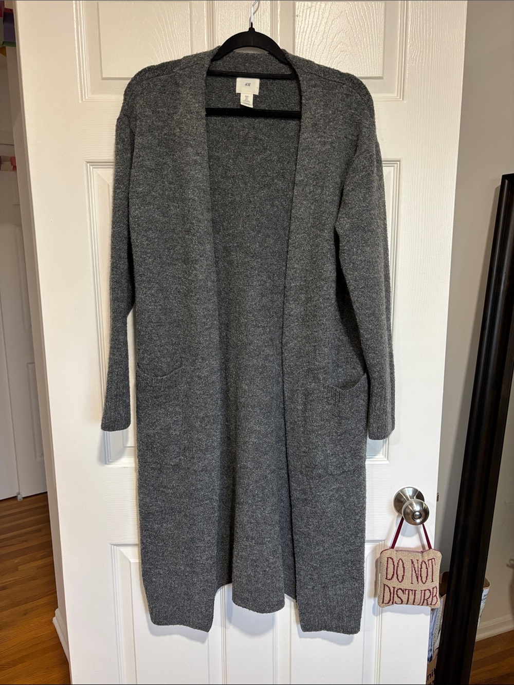 H&M Charcoal Gray Light Weight Long Duster Open-Front Knit Cardigan Size Small